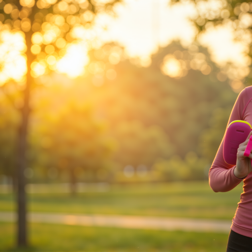 二十五岁左右年轻女性家庭成员头像，穿粉色卫衣，户外公园背景